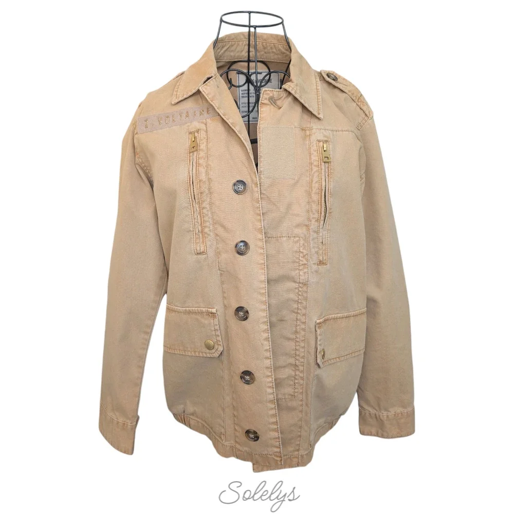 Zadig & Voltaire Kid Good Vibes Stretch Khaki Tan Cotton Utility Jacket Small - Picture 9 of 11